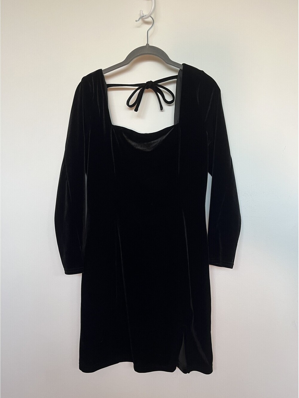 the frolic Black Velvet Square Neck 3/4 Sleeve Whimsigoth Mini Dress Small